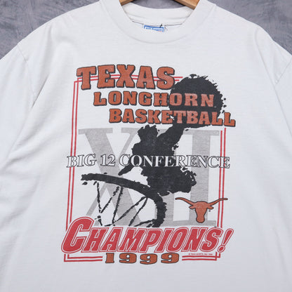 1999 White Texas Longhorn Basketball Big 12 Champions Shirt 5747