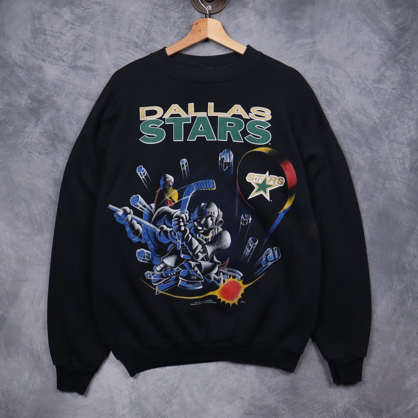 90s Black Dallas Stars Taz Hockey Crewneck Sweatshirt 5103