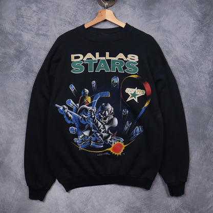 90s Black Dallas Stars Taz Hockey Crewneck Sweatshirt 5103