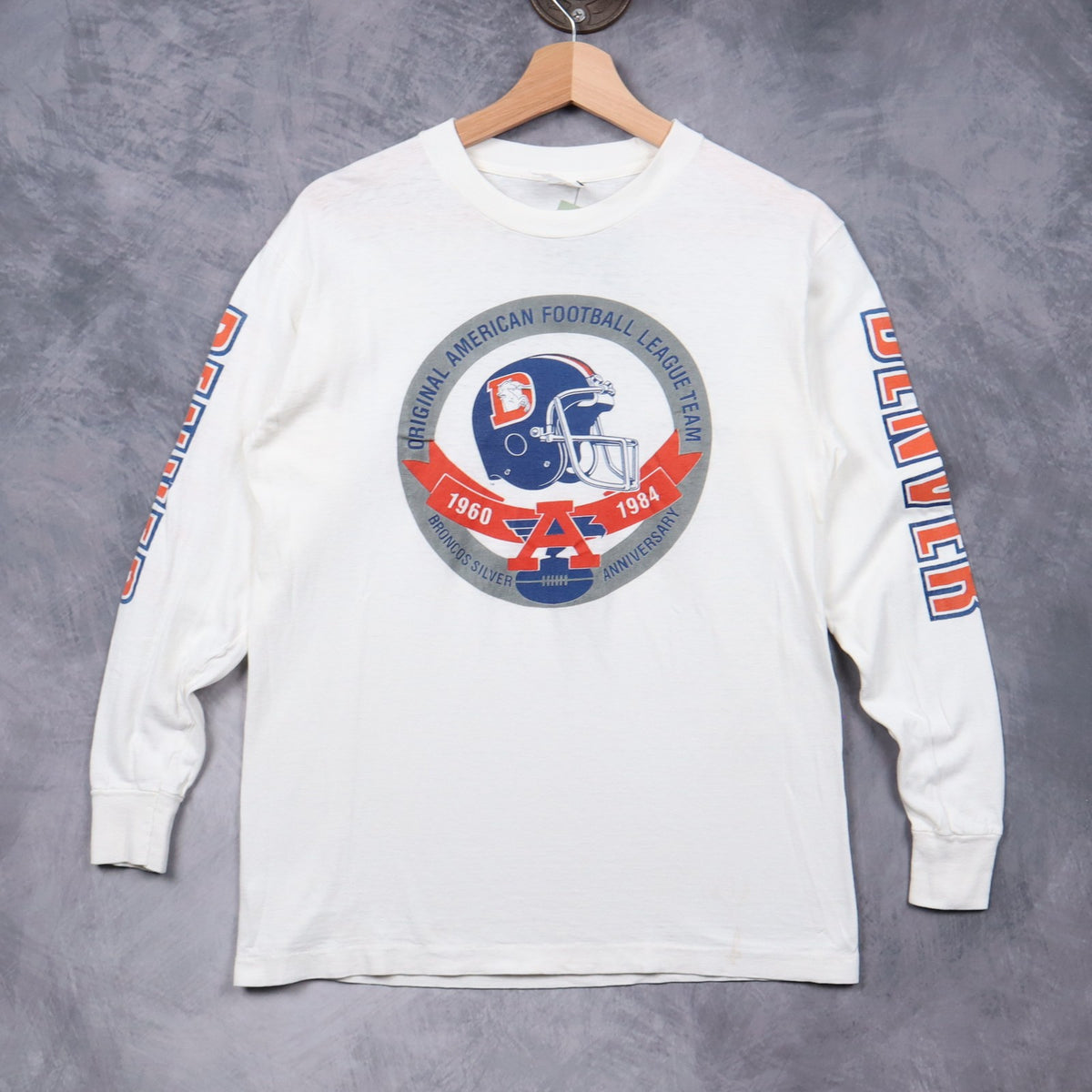 1984 White Denver Broncos Silver Anniversary Long Sleeve Shirt 6712