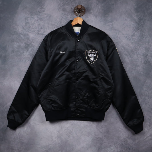 90s Black Los Angeles Raiders Starter Satin Bomber Jacket 6501