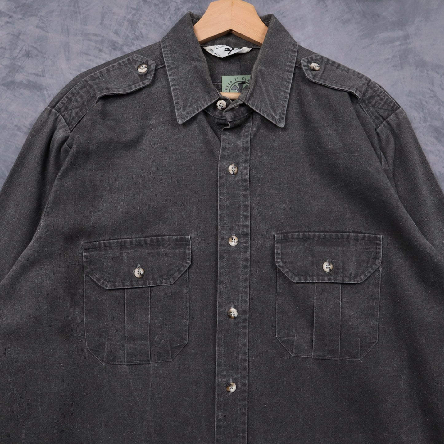 90s Faded Black Black Duck Military Style Button Up Shirt 5132