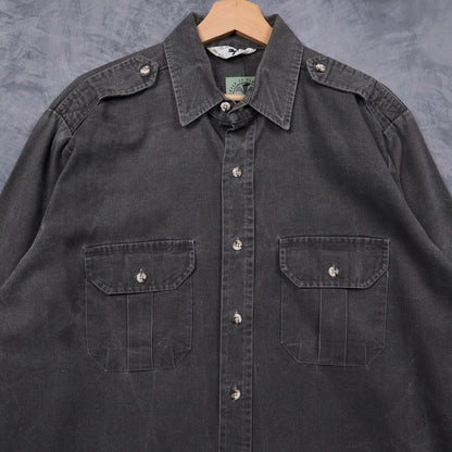 90s Faded Black Black Duck Military Style Button Up Shirt 5132