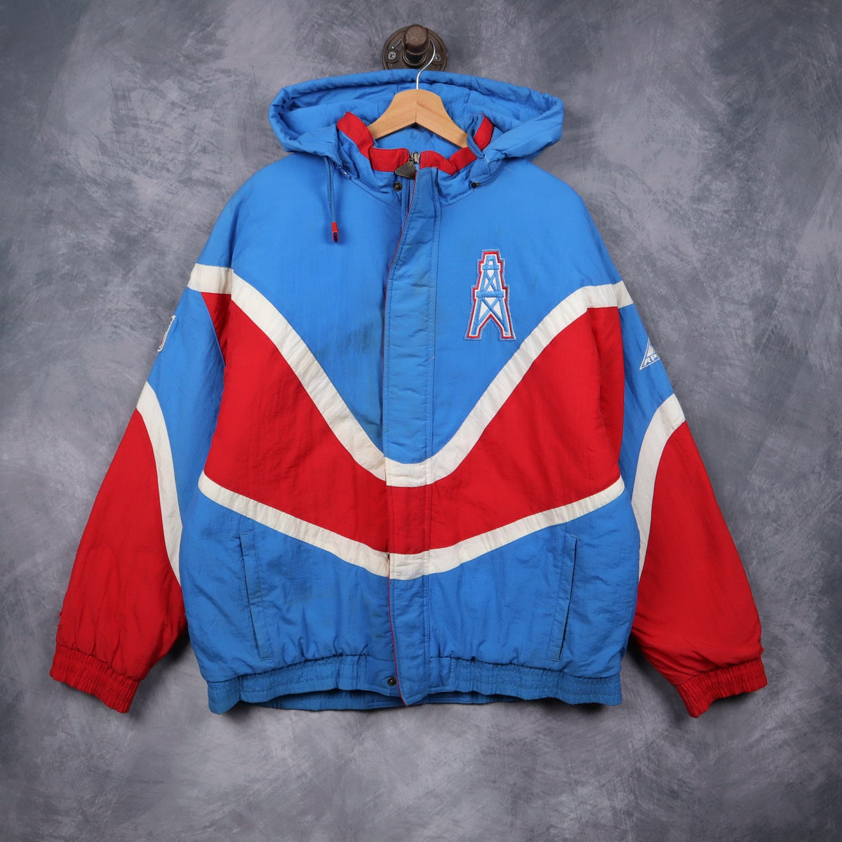 90s Blue Houston Oilers Apex One Hooded Jacket 6514
