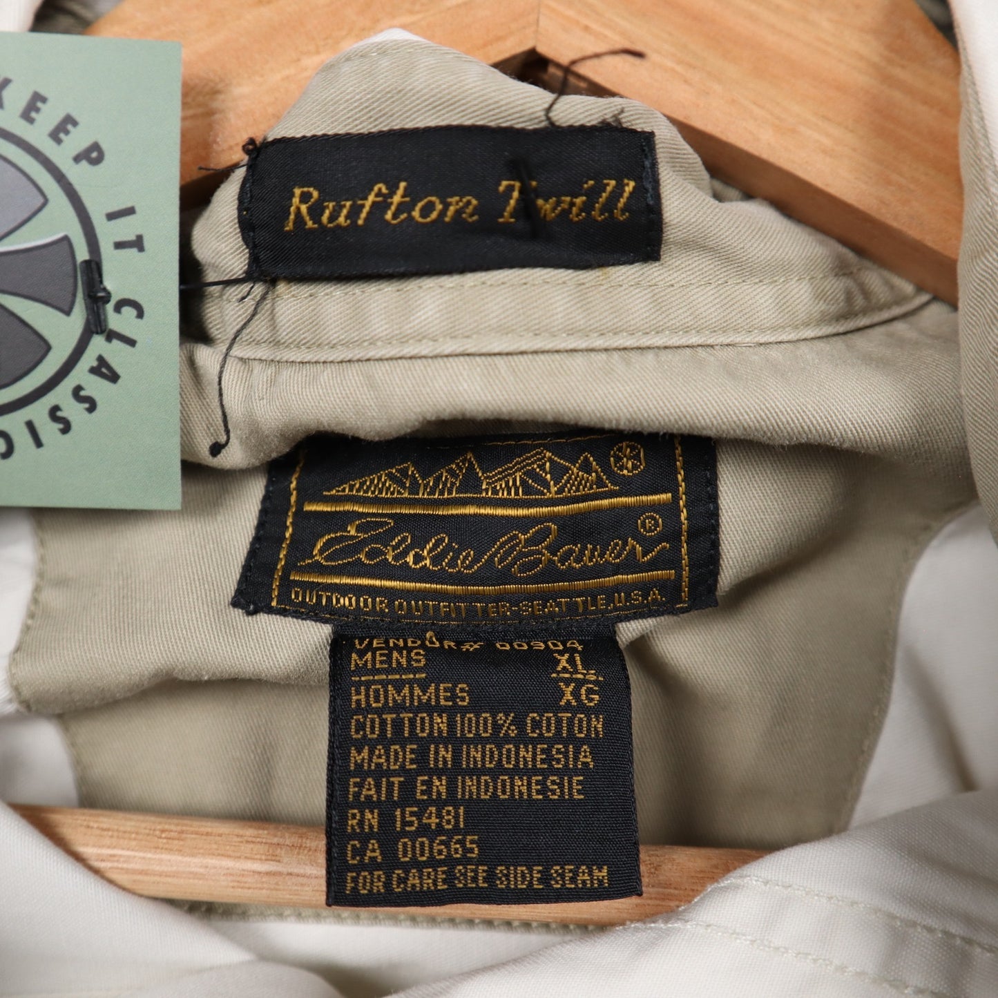 90s Cream Eddie Bauer Rufton Twill Long Sleeve Button Up Shirt 4820