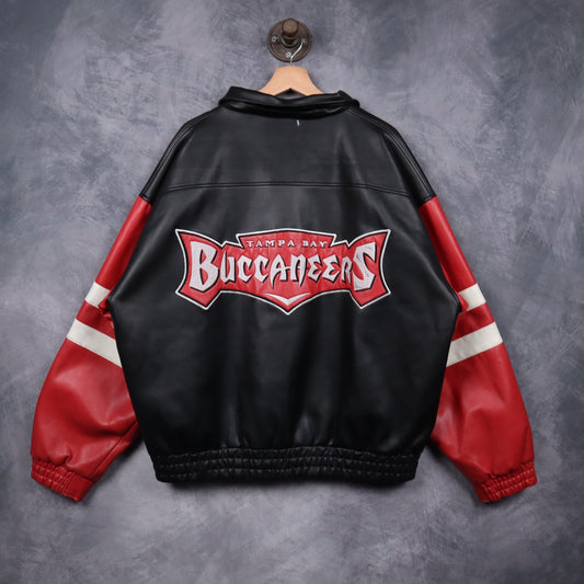 00s Black Tampa Bay Buccaneers NFL Game Day Faux Leather Jacket 6525