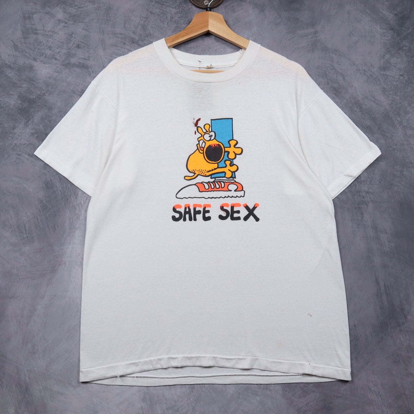 80s White Safe Sex Cartoon Humor Shirt 4839