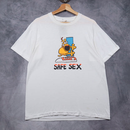 80s White Safe Sex Cartoon Humor Shirt 4839