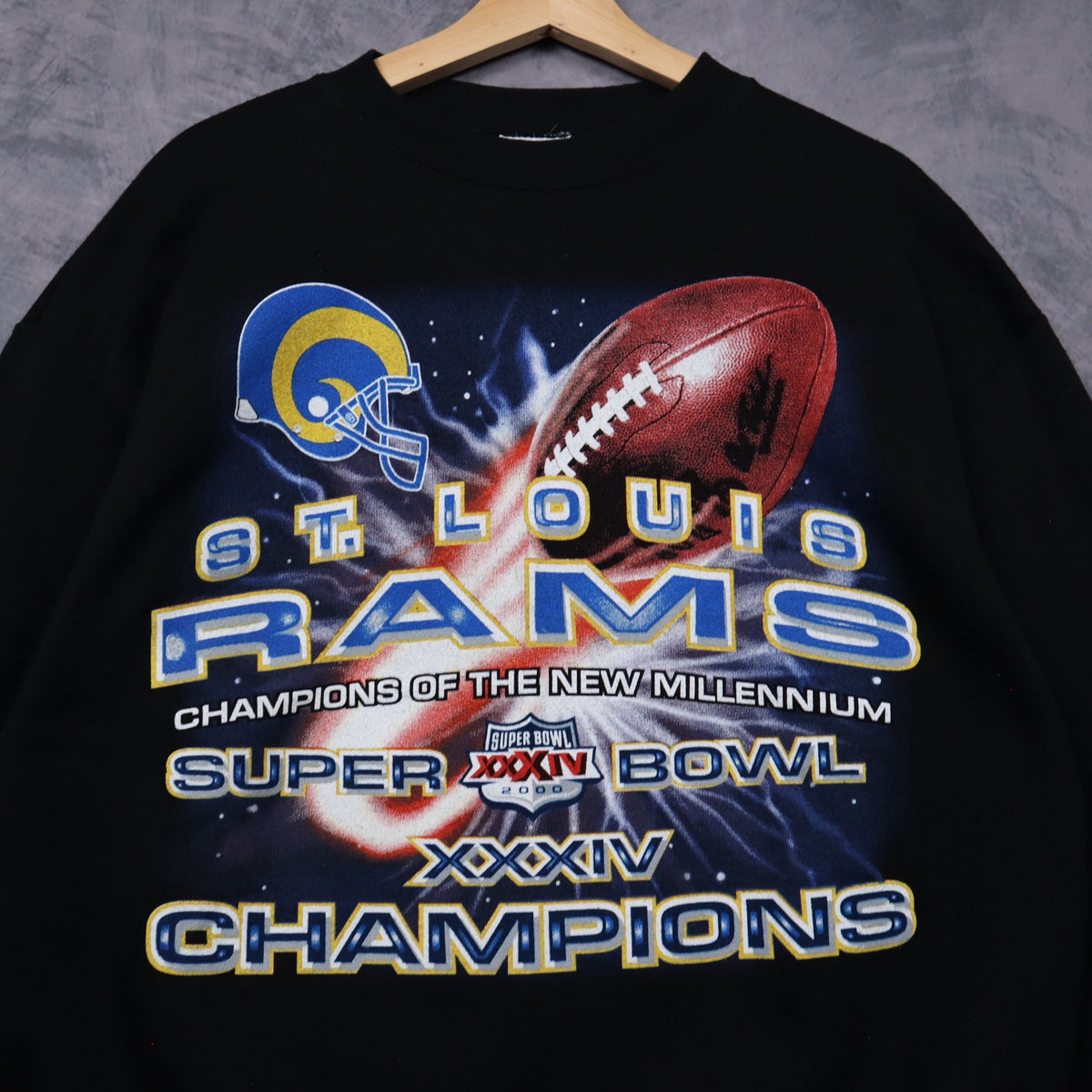 2000 Black St. Louis Rams Super Bowl XXXIV Champions Crewneck Sweatshirt 6535
