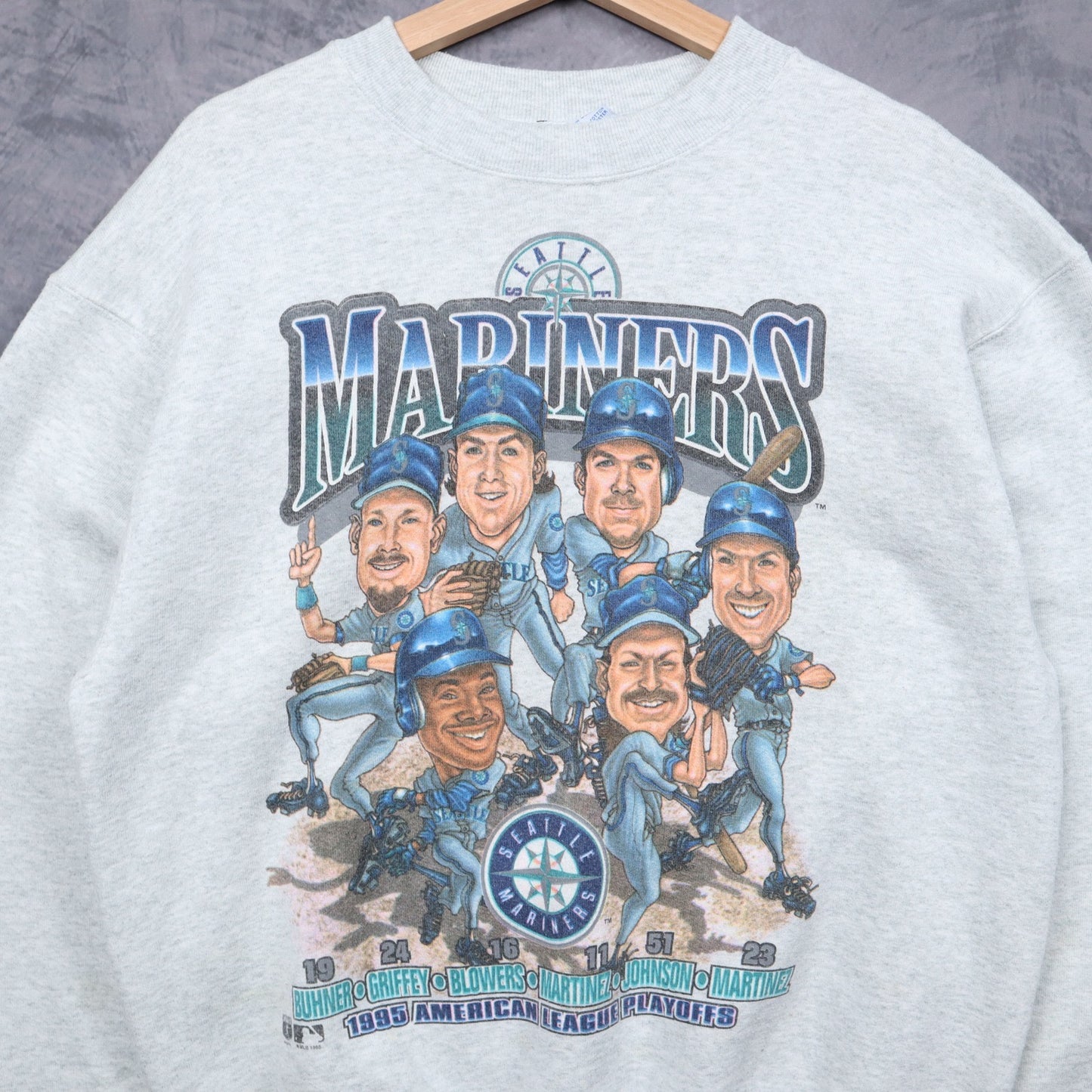 1995 Heather Grey Seattle Mariners Caricature Crewneck Sweatshirt 5101