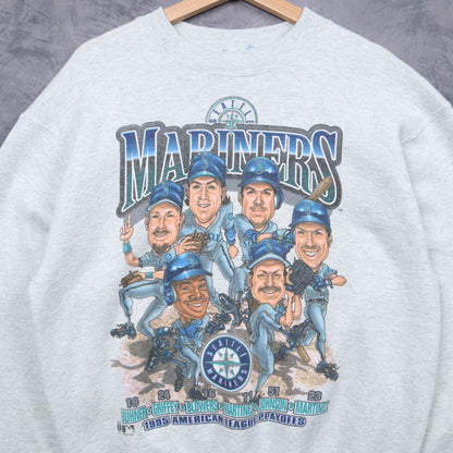 1995 Heather Grey Seattle Mariners Caricature Crewneck Sweatshirt 5101