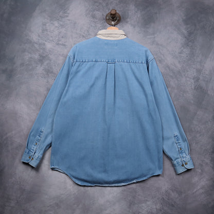 90s Light Blue Roundtree & Yorke Denim Button-Up Shirt 5474