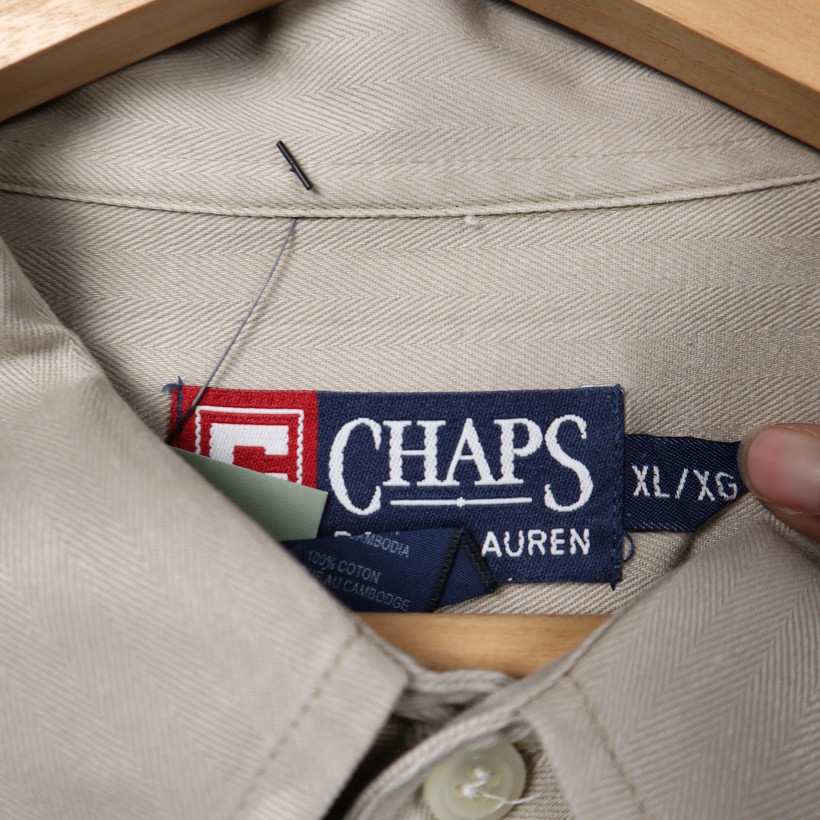 90s Khaki Chaps Ralph Lauren Crest Long Sleeve Button Up Shirt 5428