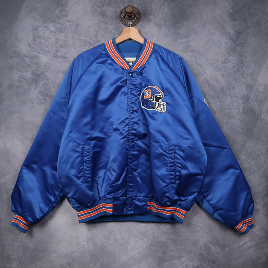 90s Blue Denver Broncos Chalk Line Satin Bomber Jacket 6500