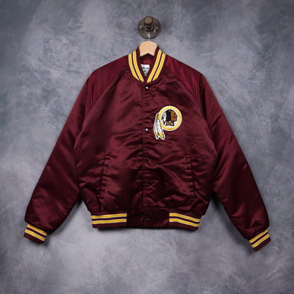 90s Red Washington Redskins Chalk Line Satin Bomber Jacket 6734