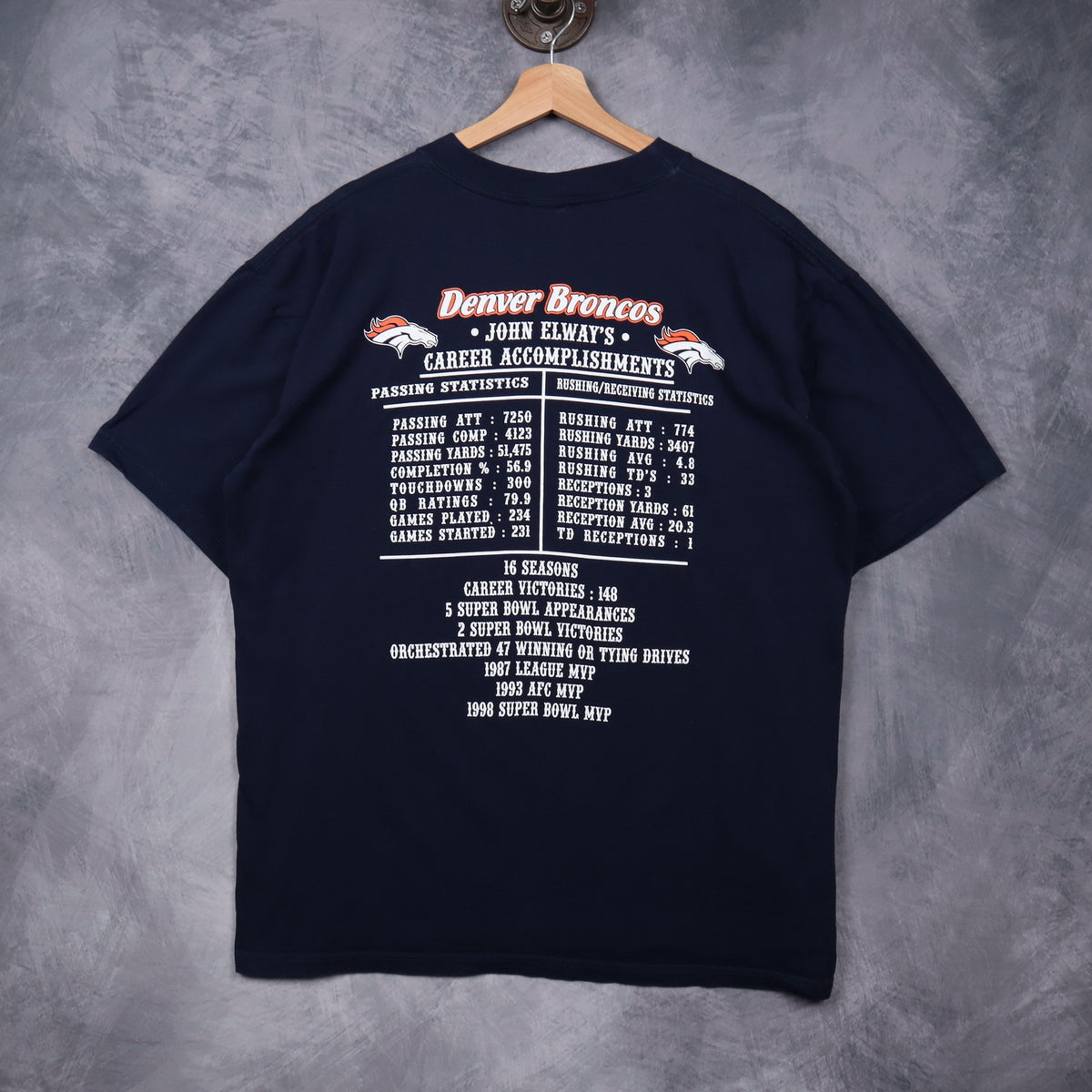 1999 Navy Blue Denver Broncos John Elway Career To Remember Shirt 6599