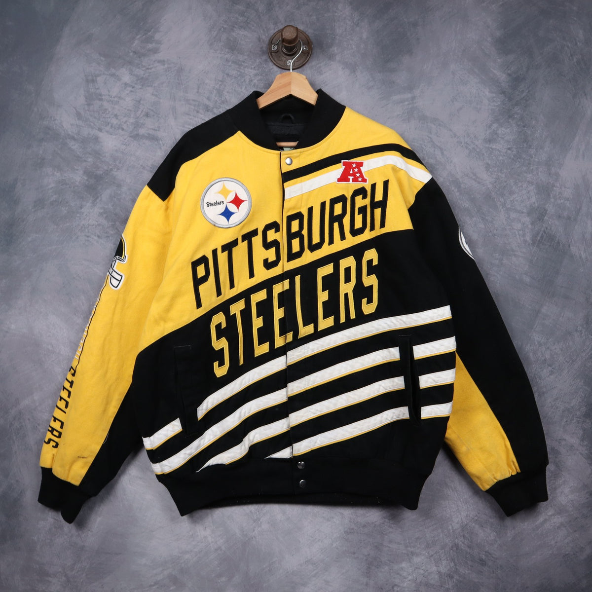 00s Black and Yellow Pittsburgh Steelers NFL Varsity Jacket 6495
