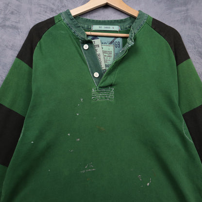 00s Green Gap Striped Sleeve Henley Long Sleeve Shirt 5555
