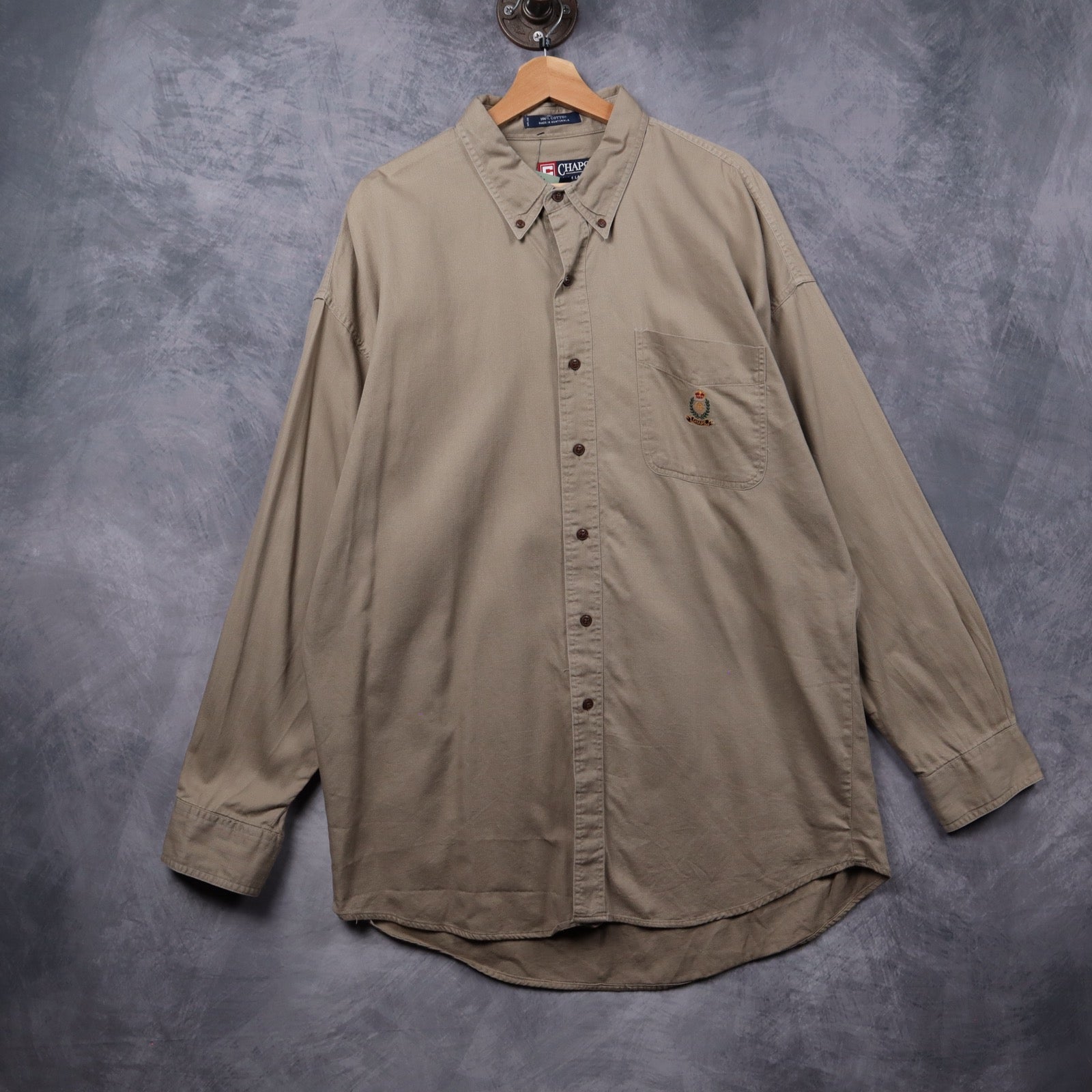 90s Khaki Chaps Ralph Lauren Crest Long Sleeve Button Up Shirt 5317