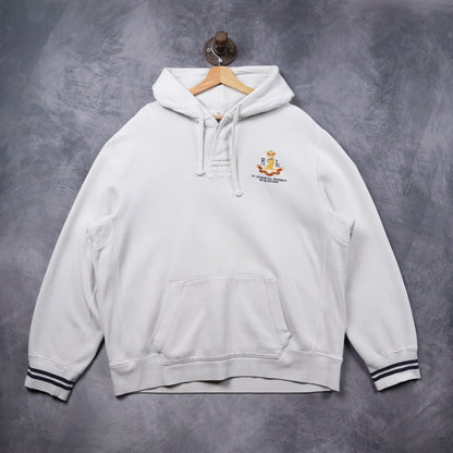 90s White Polo Ralph Lauren 1st Division R.L. Regiment Crest Hoodie 5321