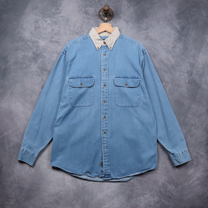 90s Light Blue Roundtree & Yorke Denim Button-Up Shirt 5474