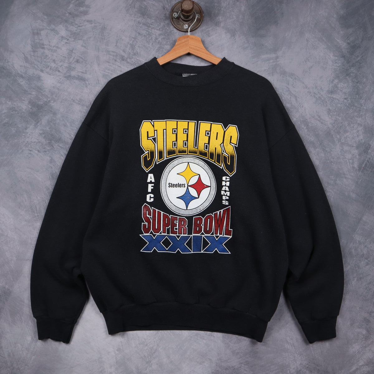 1995 Black Pittsburgh Steelers Super Bowl XXIX Crewneck Sweatshirt 6459