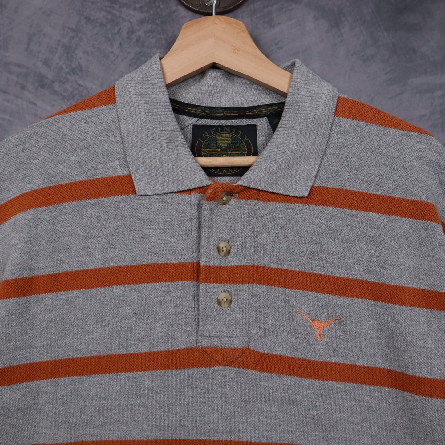 90s Grey Texas Longhorns Striped Polo Shirt 5891