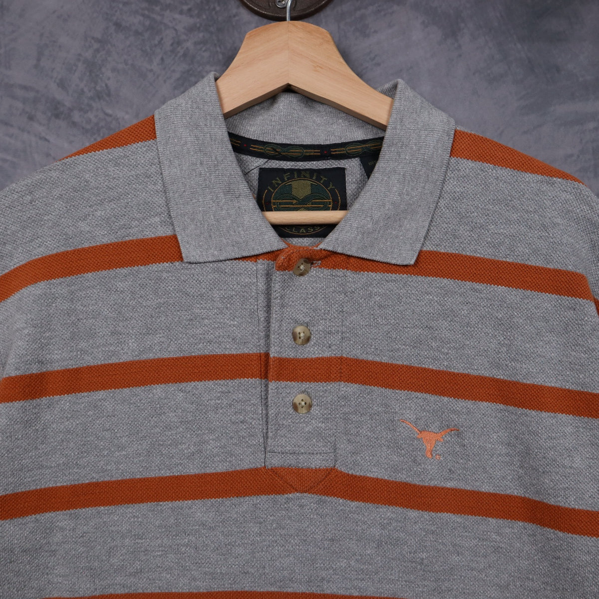 90s Grey Texas Longhorns Striped Polo Shirt 5891