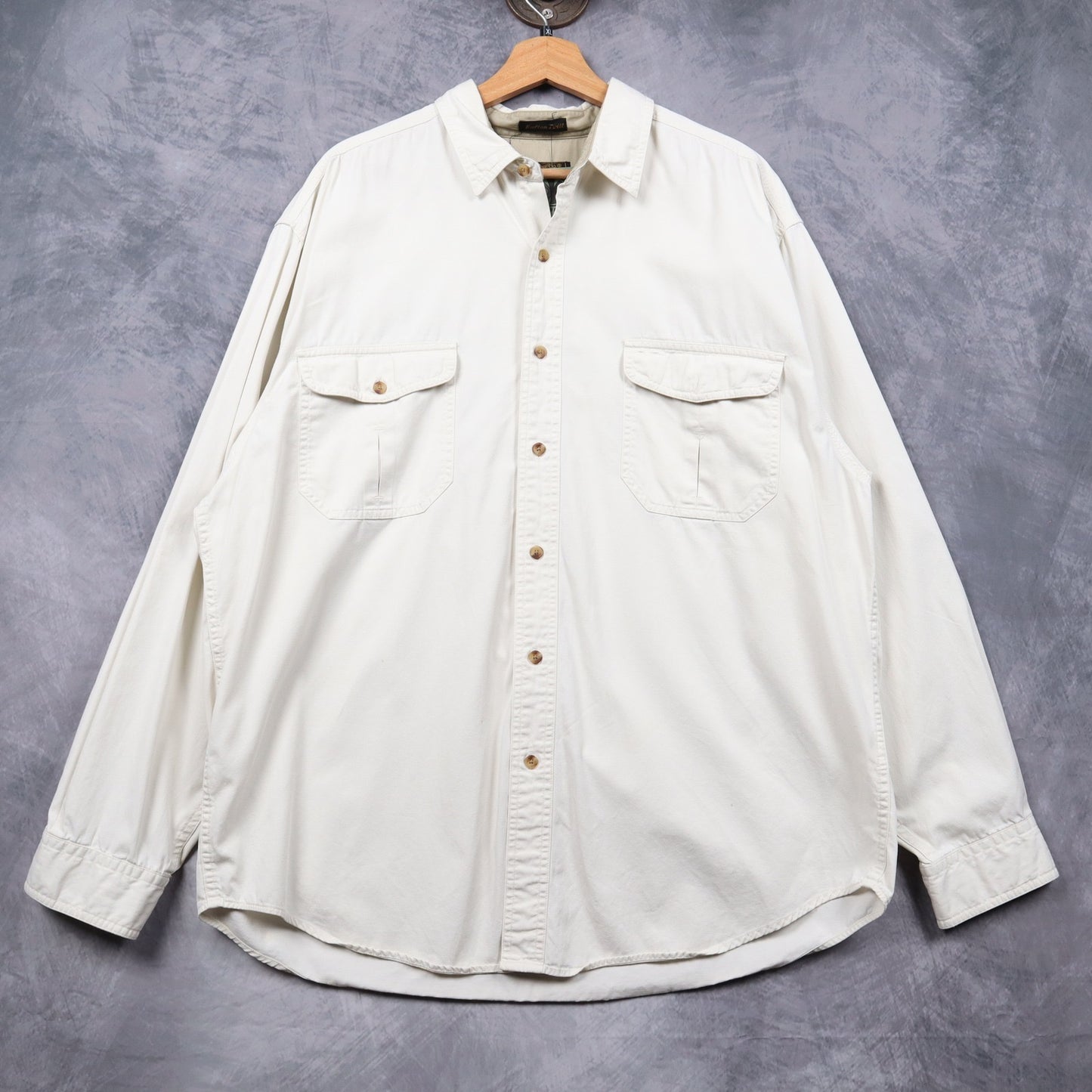 90s Cream Eddie Bauer Rufton Twill Long Sleeve Button Up Shirt 4820
