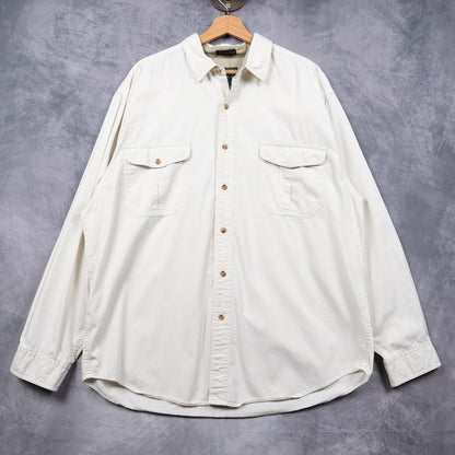 90s Cream Eddie Bauer Rufton Twill Long Sleeve Button Up Shirt 4820