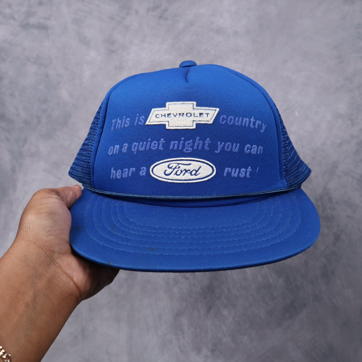 80s Blue Chevrolet Country Ford Rust Trucker Hat 7291