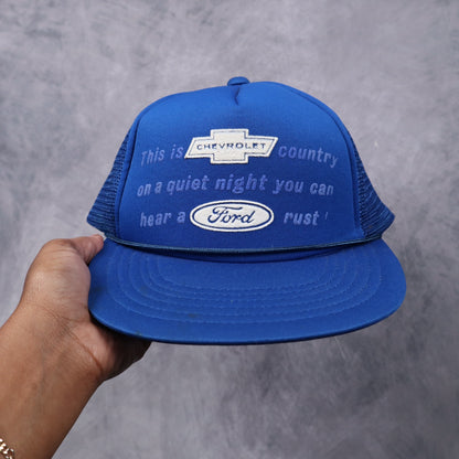 80s Blue Chevrolet Country Ford Rust Trucker Hat 7291