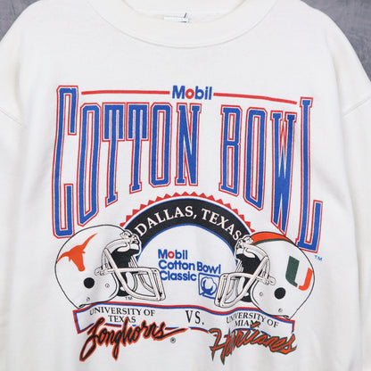 90s White Mobil Cotton Bowl Texas vs Miami Crewneck Sweatshirt 5694