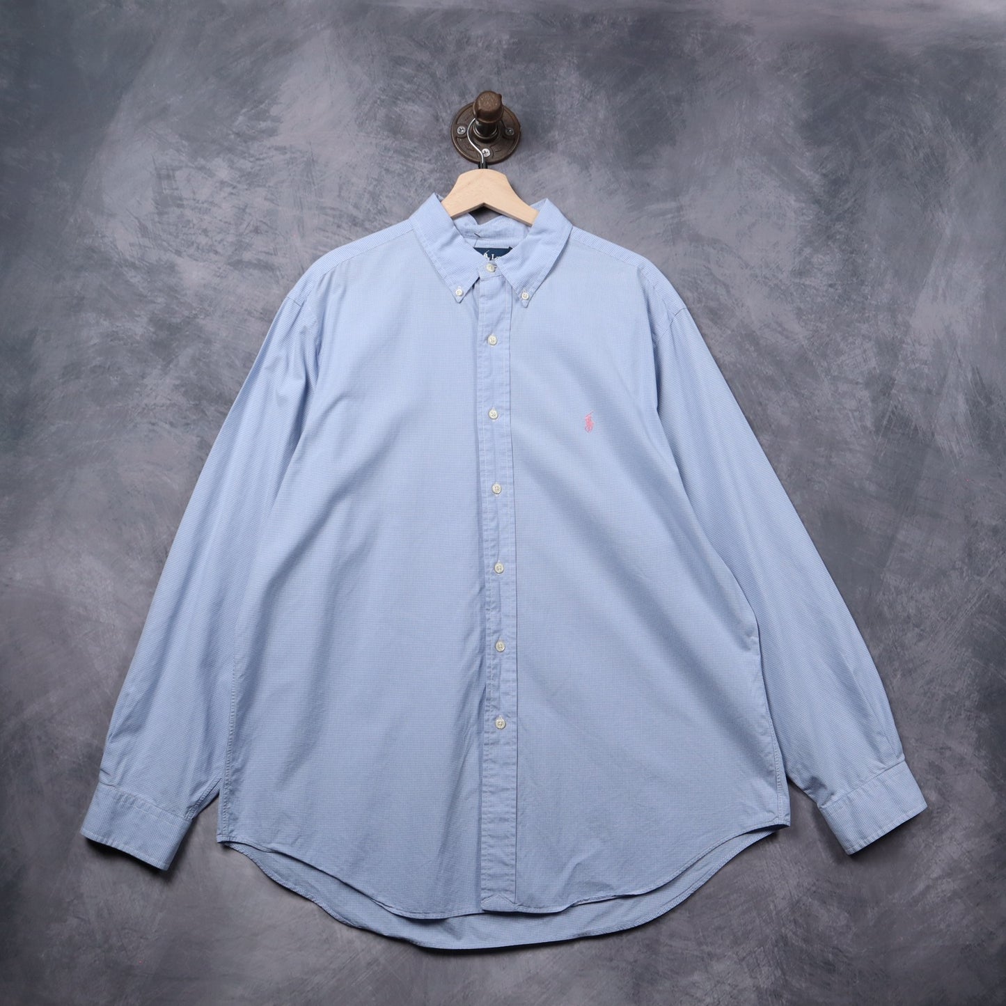 90s Light Blue Polo Ralph Lauren Gingham Check Button Down Shirt 5325