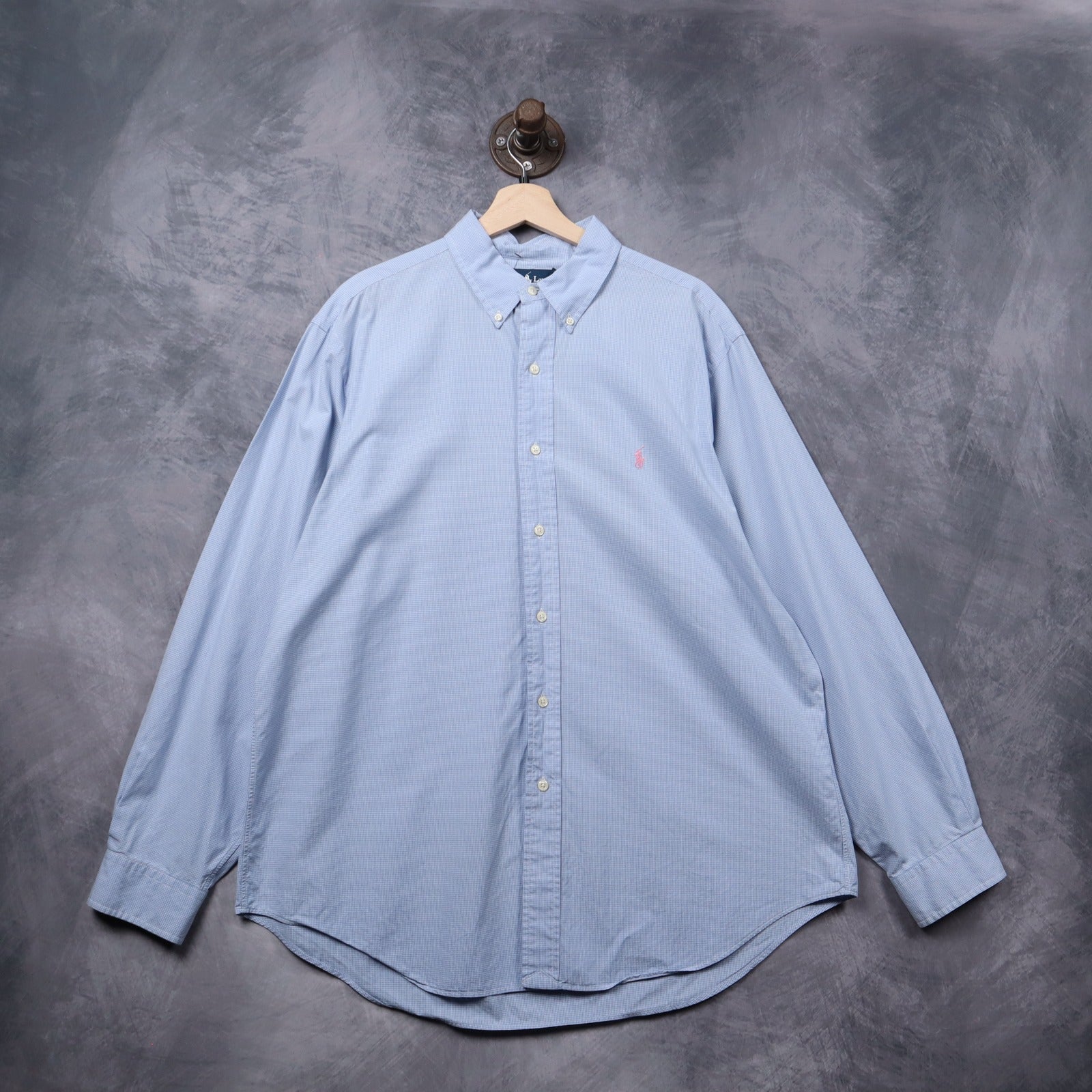 90s Light Blue Polo Ralph Lauren Gingham Check Button Down Shirt 5325