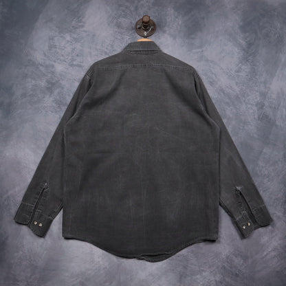 90s Faded Black Black Duck Military Style Button Up Shirt 5132