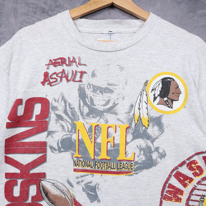 90s Grey Washington Redskins Aerial Assault All Over Print Shirt 6722