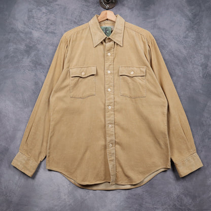70s Tan Campus Rugged Country Corduroy Button Up Shirt 4822