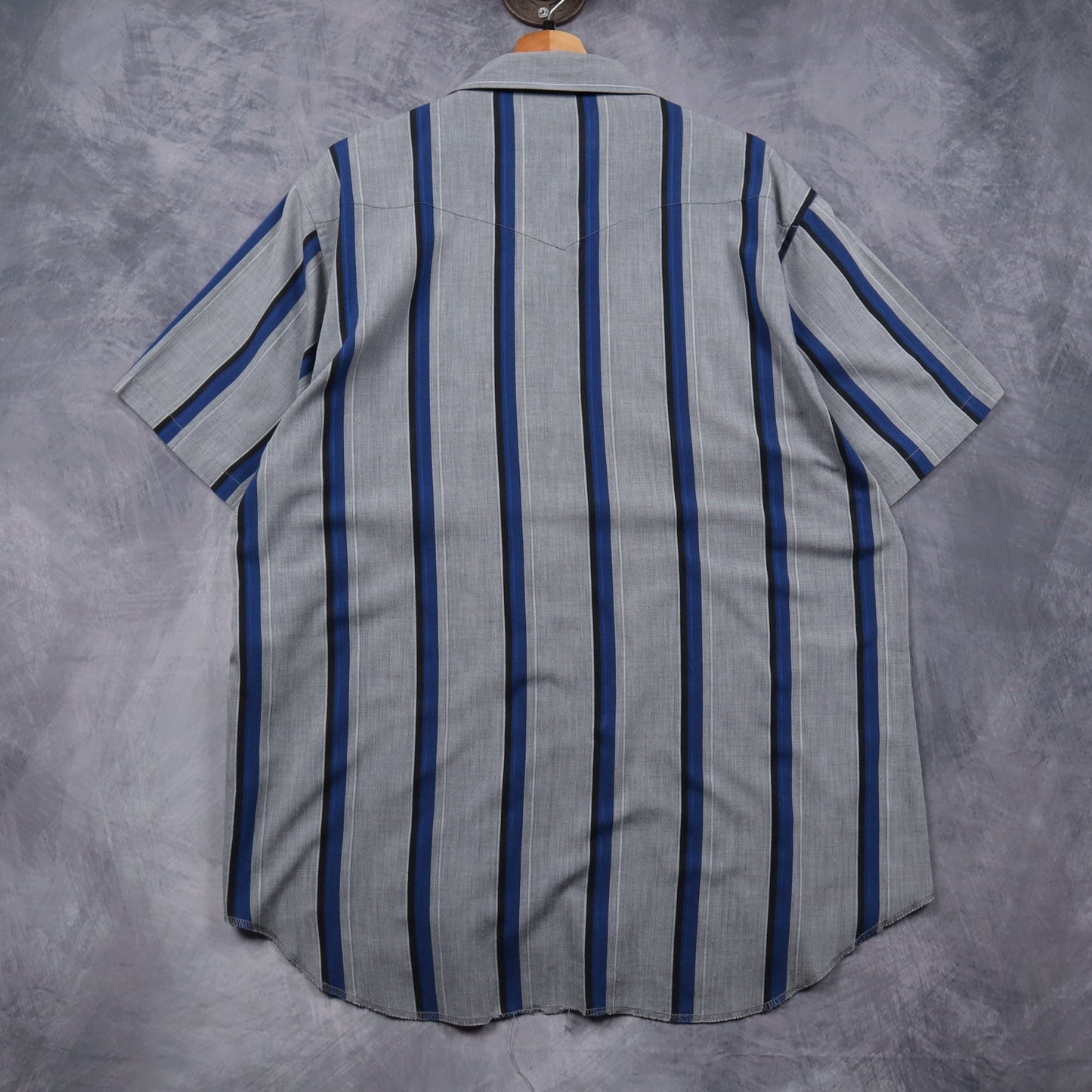90s Grey Wrangler Striped Pearl Snap Western Short Sleeve Shirt 4823