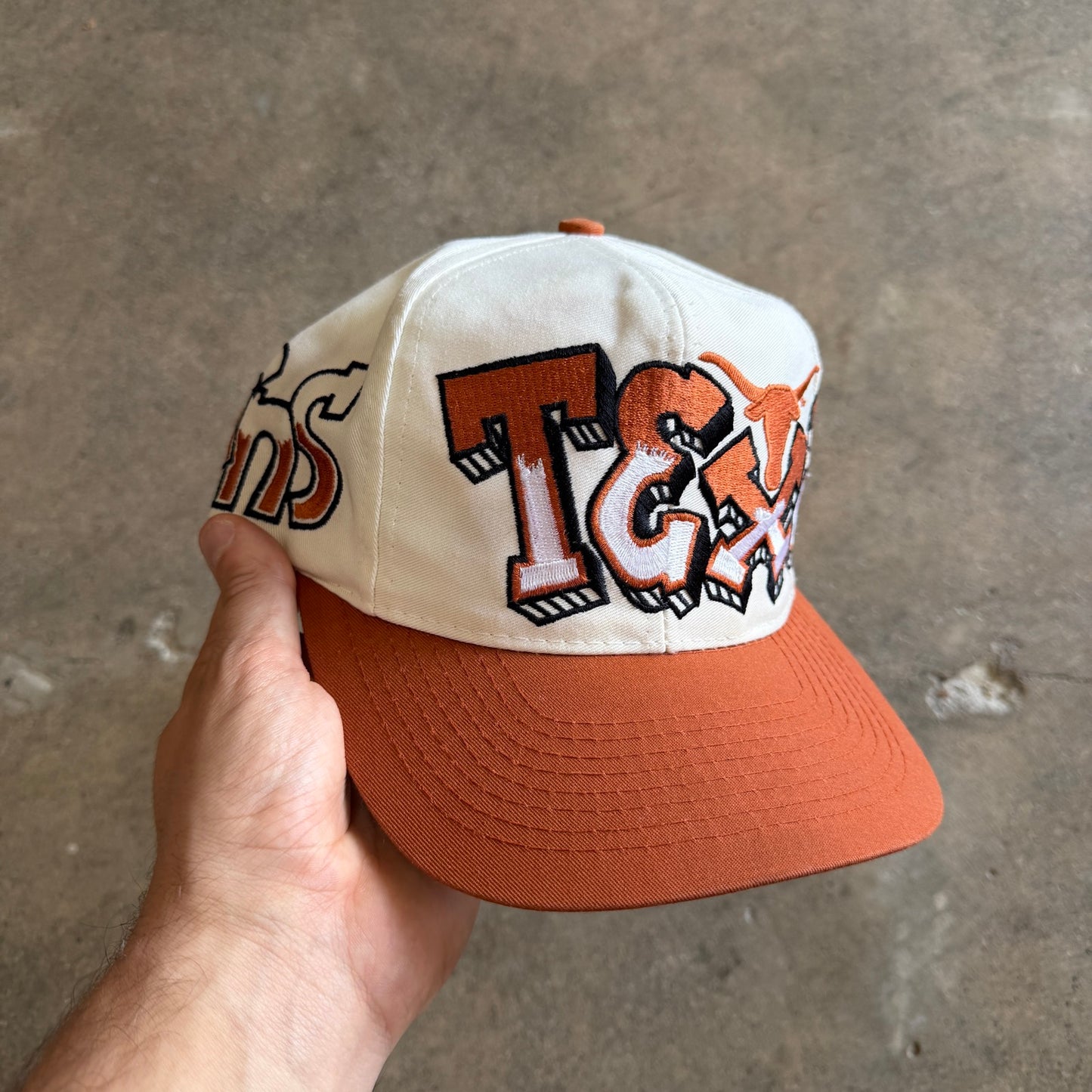 90s Cream Texas Longhorns Graffiti Snapback Hat 5767
