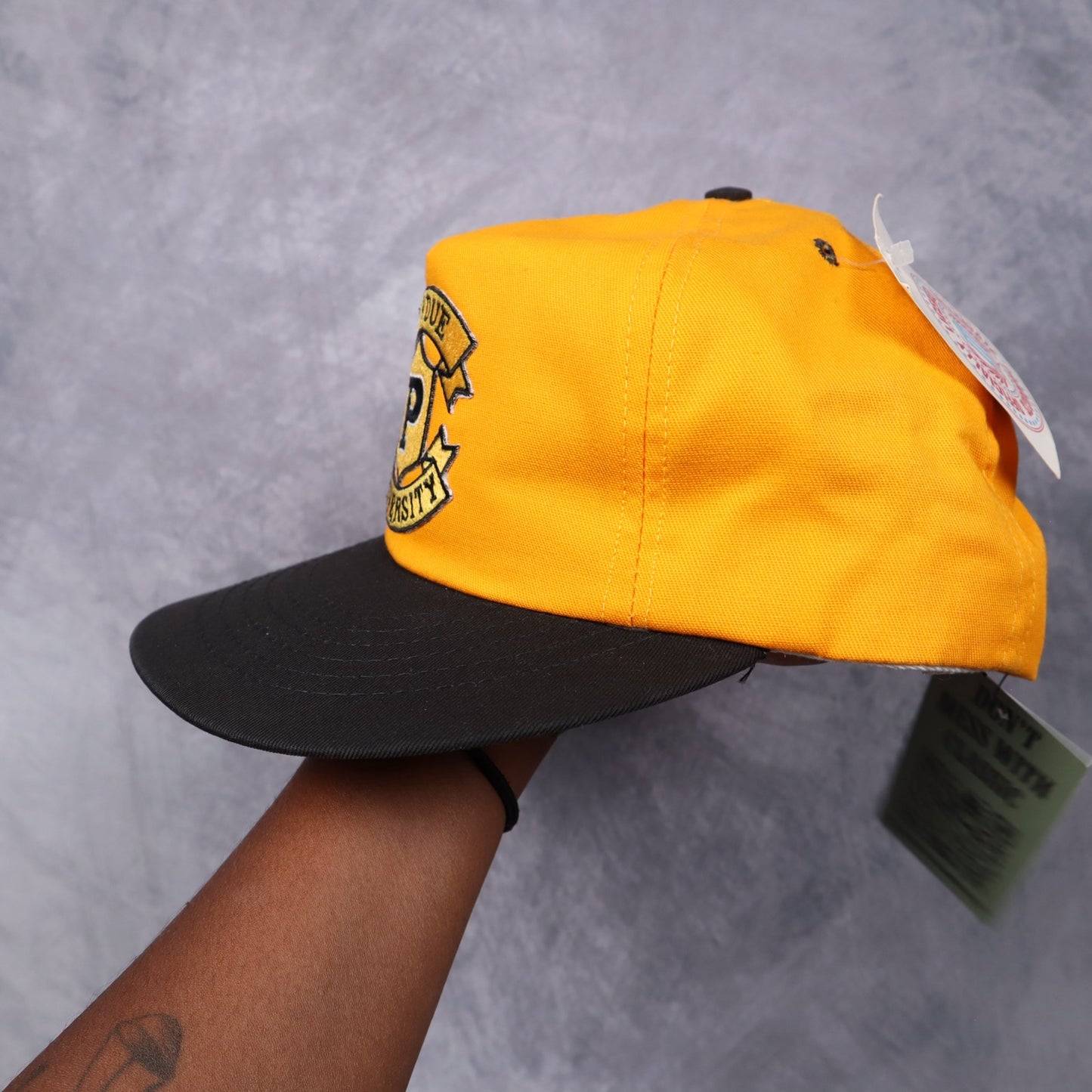 90s Yellow Purdue University Snapback Hat 5559