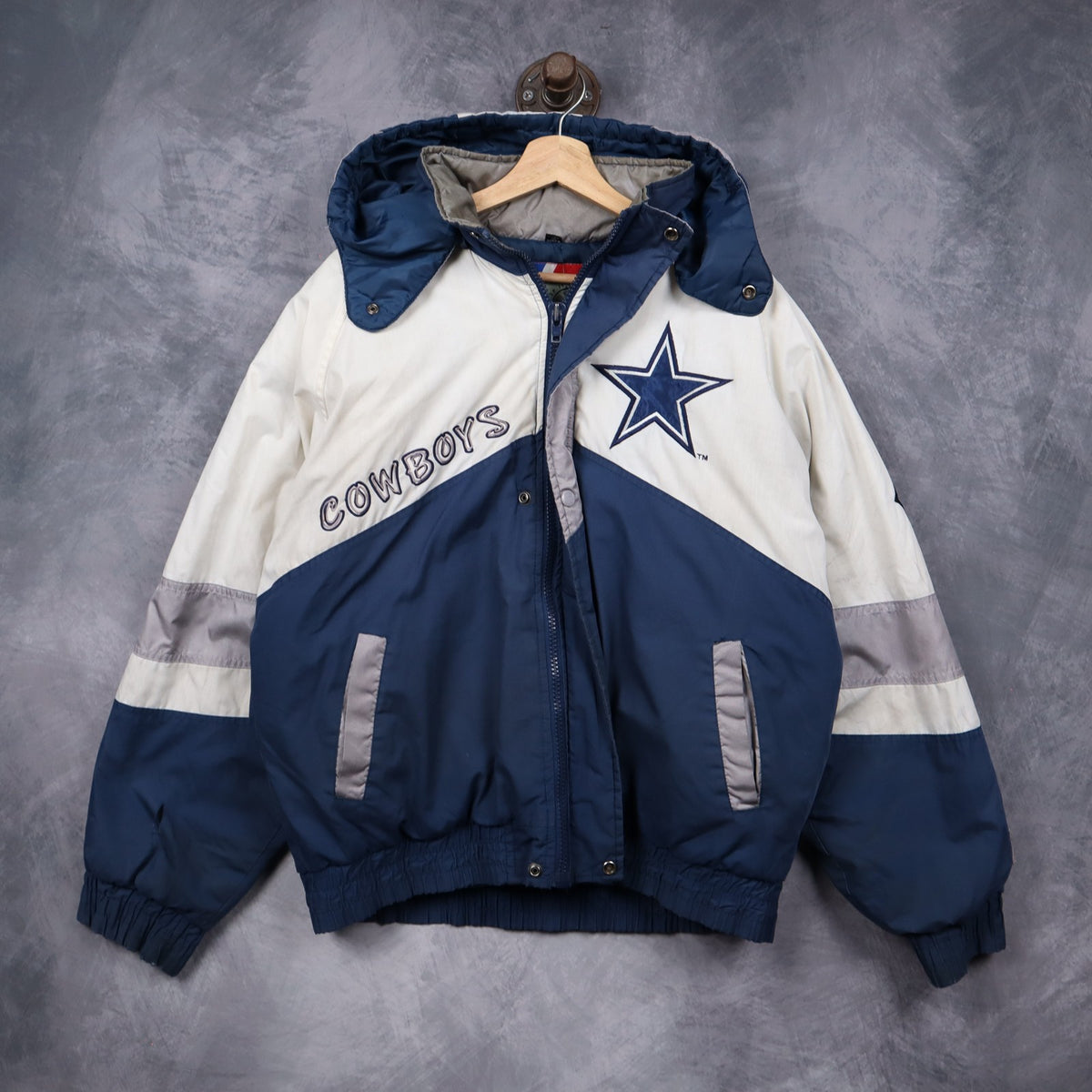 90s Navy Blue Dallas Cowboys Pro Player Hooded Jacket 6516
