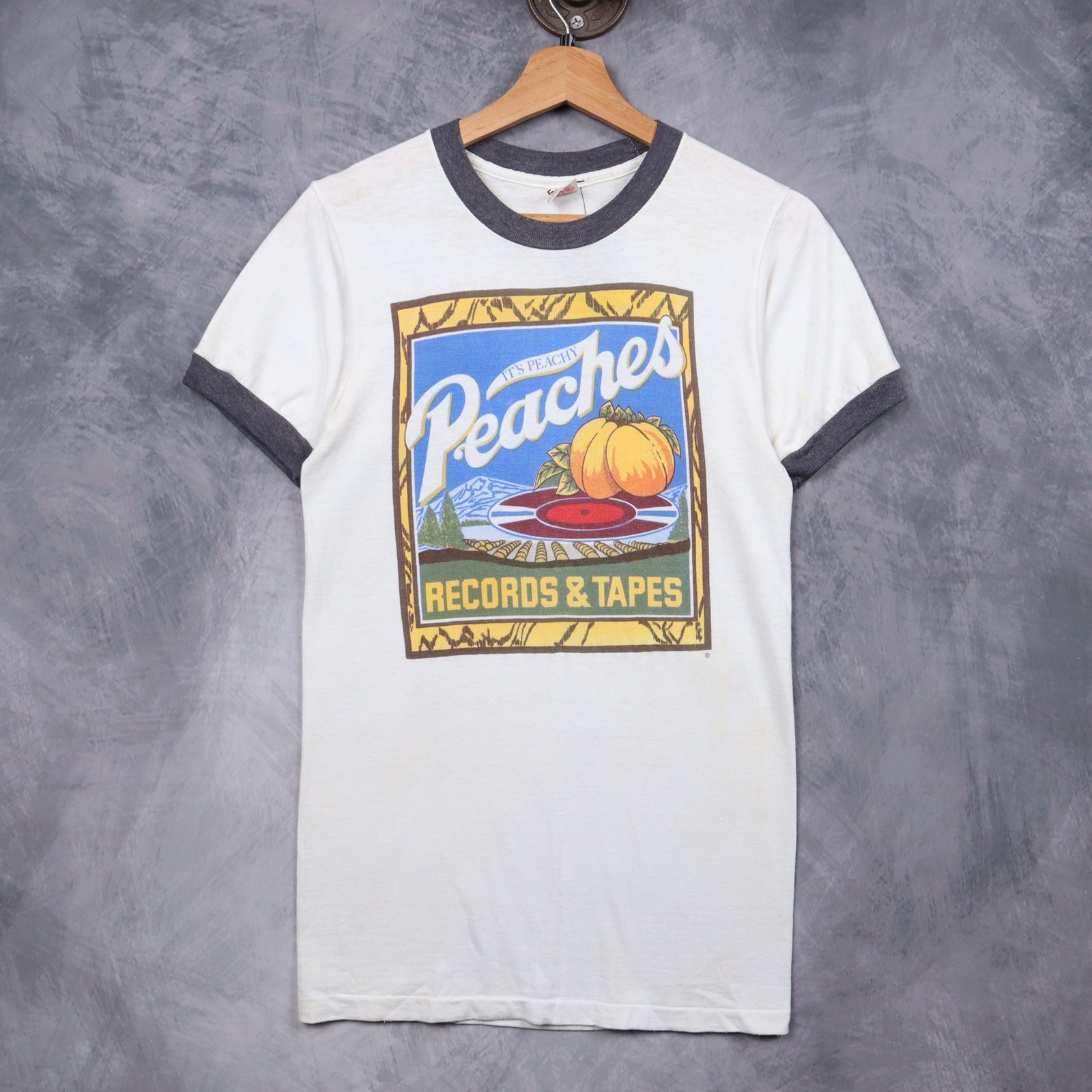 70s White Peaches Records & Tapes Ringer Shirt 5150