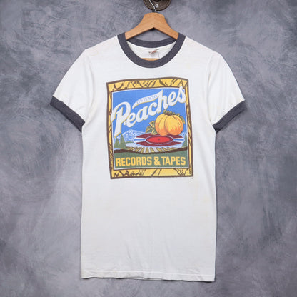 70s White Peaches Records & Tapes Ringer Shirt 5150
