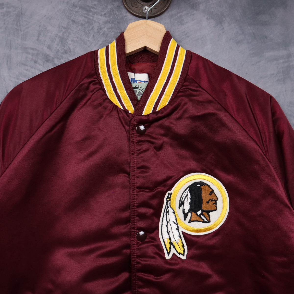90s Red Washington Redskins Chalk Line Satin Bomber Jacket 6734