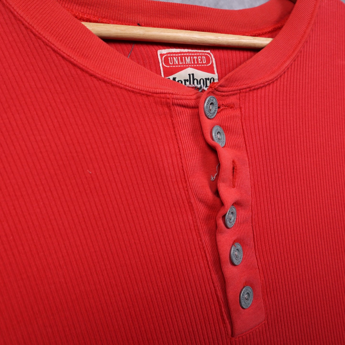 90s Red Marlboro Unlimited Ribbed Henley Long Sleeve 5608