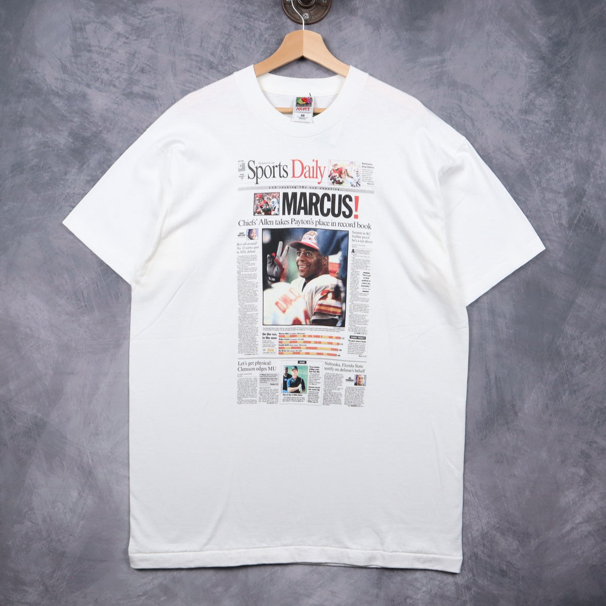 1996 White Marcus Allen Kansas City Chiefs Sports Daily Newspaper Shirt 6547