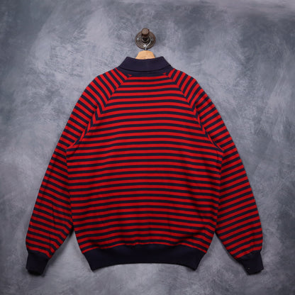 90s Red & Navy Polo Ralph Lauren Striped Mock Neck Sweatshirt 5430
