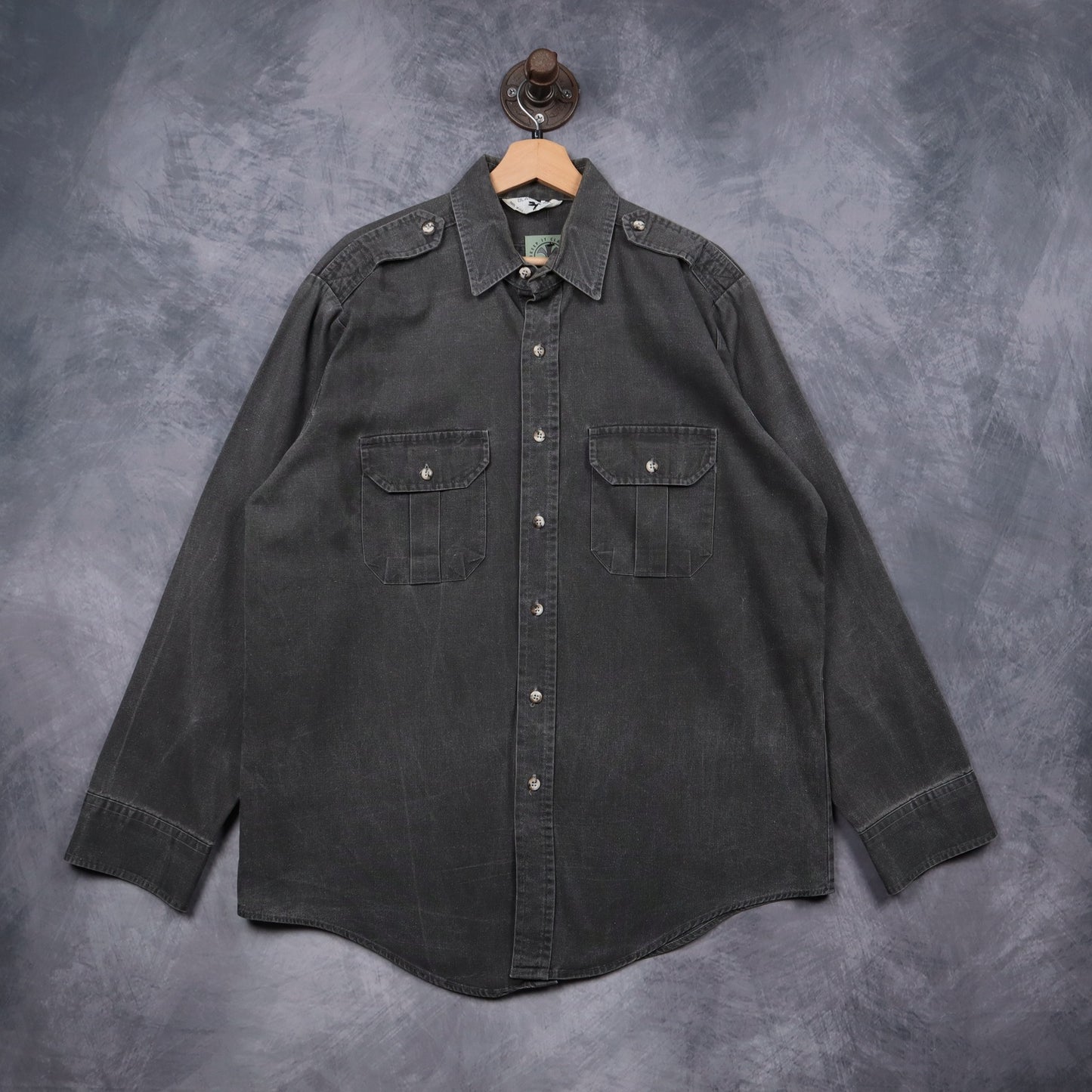 90s Faded Black Duck Military Style Button Up Shirt 5132