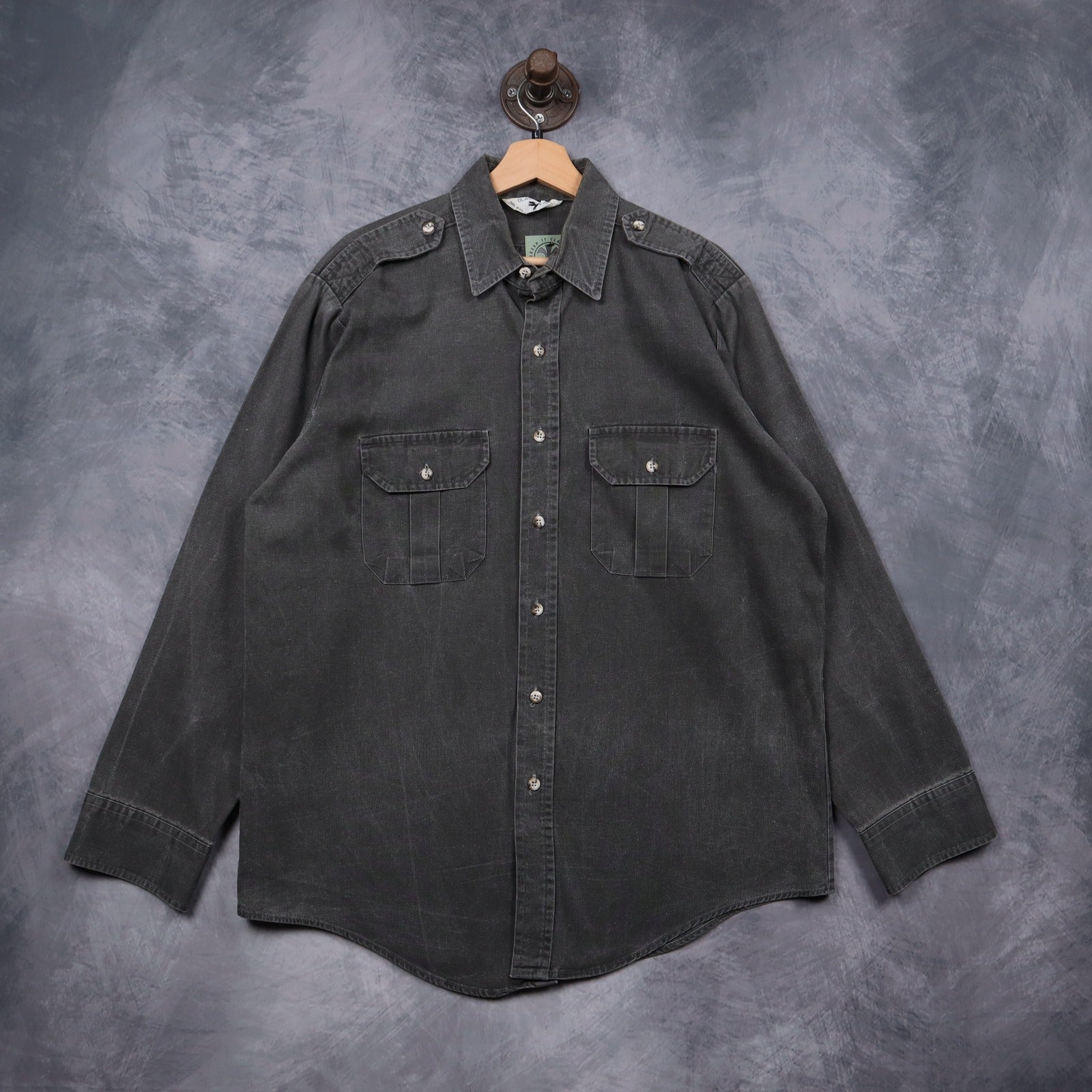 90s Faded Black Duck Military Style Button Up Shirt 5132
